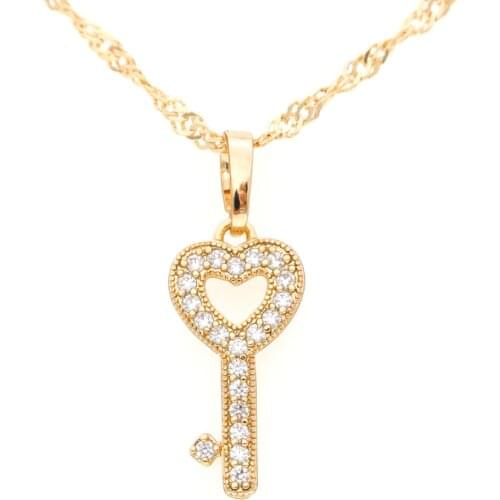 Lover Heart Key Pendant Necklace Women Pendule Collier Pendentif Pendel Gold Floating Girlfriend Pendulum Juwelen Anhanger N0101