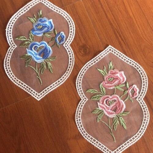 1Pc Lace Embroidered Oval Tablecloth Flower Rose Wedding Party Event Banquet Home Decoration Table Cover Embroidery Mat 20*30Cm