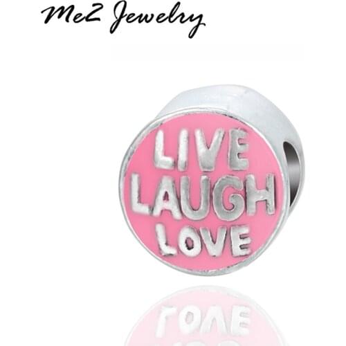 2018 New Alloy Silver Plated Pink Live Laugh Love Bead Charm Fit Women Diy Bracelets & Bangles Jewelry
