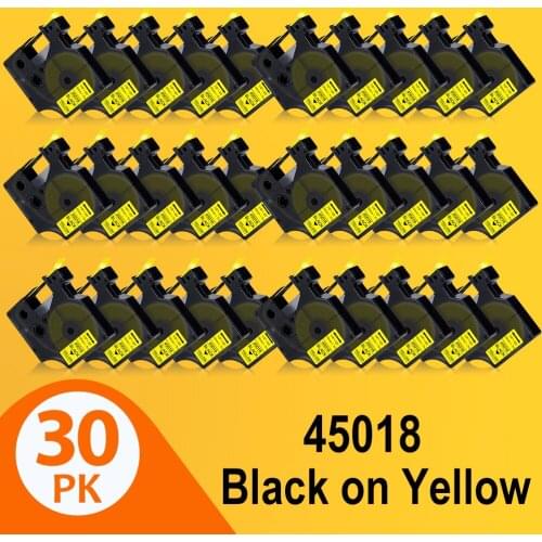 30PK 45018 Tapes Compatible for Dymo D1 45018 12mm Black on Yellow Printer Ribbon for Dymo LabelManager 160 280 210 260P 450 400