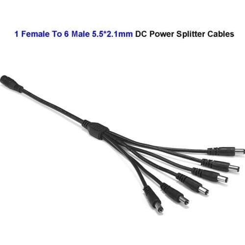 5.5 x 2.1mm DC 5V 12V 1 To 6 Way Splitter Power Cable Female To Male Jack Connector Splitter Wire For LED Strip CCTV Camera