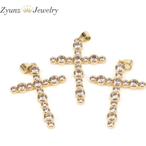 5PCS, Gold Cubic Zirconia Cross Charms Pendant For Women Men Trendy Necklace Supplies Pave Religious Jewelry Accessories Finding