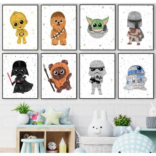 Disney Watercolor Star Wars Art Canvas Painting Abstract Posters Print Wall Art Pictures for Kids Bedroom Home Decor Unframed