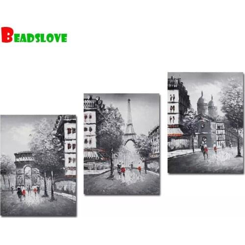 Diamond Embroidery Triptych White Black Wall Art for Living Room Paris 5D Diamond Painting Art European Street View 3 Panels