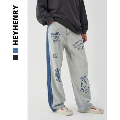 Ami Kaji Isn Fashion Wide Leg Jeans Men and Women Harajuku Loose Straight Graffiti Fashion Brand Pants