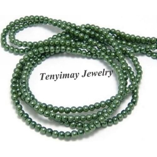Free Shipping 5 Strands 4mm Olive Green Imitation Pearl Loose Beads For DIY, Imitation Pearl Accessory