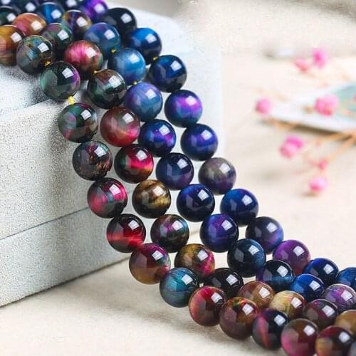Natural Stone Starry Tiger Eye Colorful Round Loose Beads For Jewelry Making Strand 15 Inch DIY Accessorries Bead For Women Gift