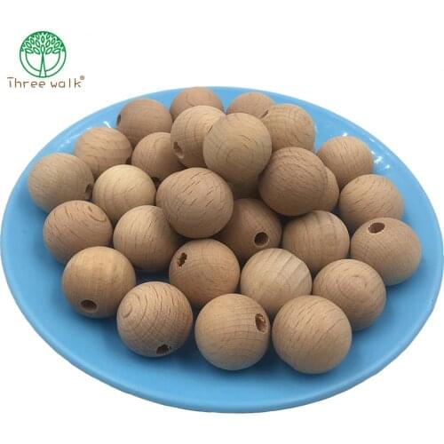 20pcs Wooden Teether Chewable 15-30mm Round Beads Ecofriendly Unfinished Beech Beads DIY Craft Jewelry Accessories