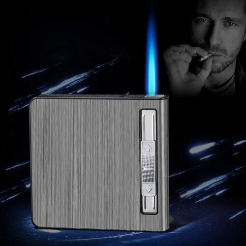Large Capacity Can Hold 20 Cigarettes Cigarette Case Lighters Windproof Butane Gas Lighter Torch Jet Lighter Gadgets For Men