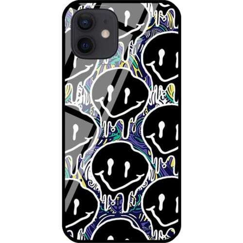 Melting Smile Trippy Acid Sad Face Graffiti Tempered Glass Phone Case For iPhone 12 mini 11 Pro Max XS XR 7 8 Plus SE 2020 Coque