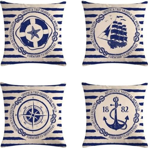Cartoon Ship Rudder Cotton Linen Throw Pillow Case Cushion Cover Home Decor Decorative Pillows For Sofa Seat Cushion 45cm*45cm