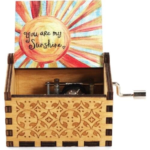 Wooden Engraved Music Box - You are My Sunshine Hand Cranked Musical Boxes Toy Gift