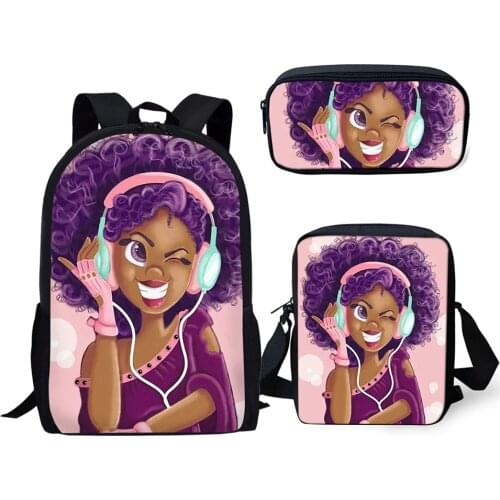HaoYun Primary Students Backpacks Kawaii African Girl Prints Pattern Kids School Bags Afro Arts Designer 3PCs/Set Book Bags