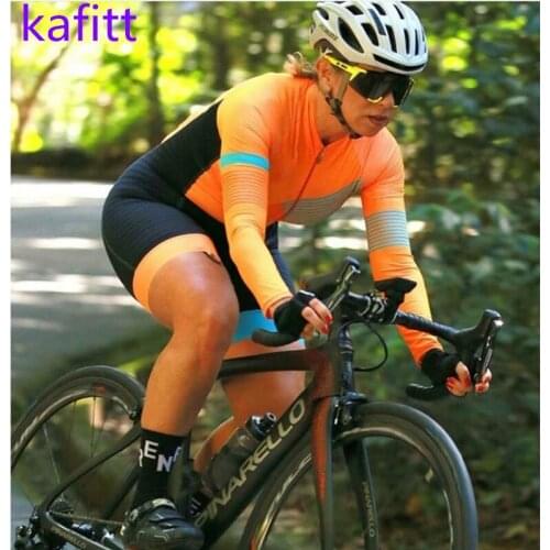 Kafitt Blue women long Triathlon Cycling clothes Skinsuit sets Macaquinho Ciclismo Feminino MTB BIKE Clothing Jumpsuit kits