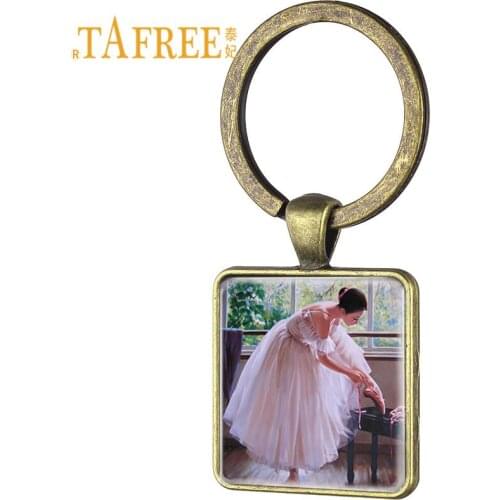 TAFREE Ballet Dancer Art Picture Square Keychain Male And Female Social Dance Tango Key Ring Chain Glass Dome Jewelry Gift DS06