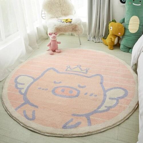 Cute Cartoon Living Room Carpet Childrens Room Bedroom Bed Thickened round Floor Mats Living Room Plush Non-slip Mats