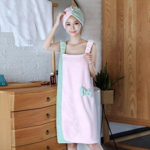 Fashion Patchwork Sling Bath Towel Set Quick-drying Night Gown Bathrobe Towel With Hair Cap Soft Absorbent Spa Beach Towels