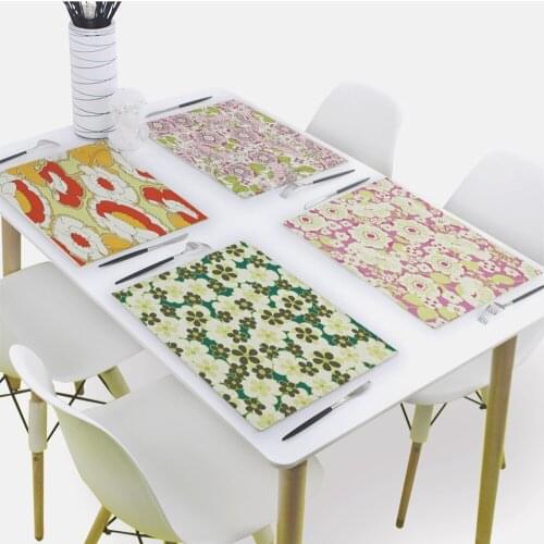 Cartoon Flowers Placemat for Dining Table Plant Style Drink Coasters 32x42cm Rectangle Cup Pad Tableware Mat Kitchen Decoration