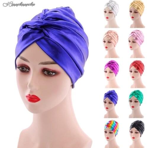 Muslim Hijab Turban Indian Underscarf Women Chemo Cap African Cross Pleated Bonnet Beanie Head Scarf Wrap Hat Islamic Headwear