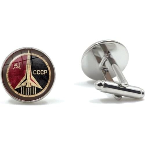CCCP Soviet Badges Russia Cuff Button Space Flight Universe USSR Soviet Communism Symbol Charm Glass Cabochon Cufflinks For Men