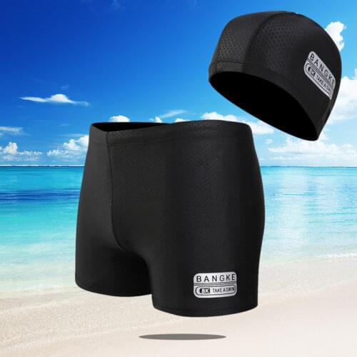 Men Solid Black Professional Swim Boxer Shorts Polyester Elastic Tight Beach Surfing Swimwear Quick-Drying Swim Trunks