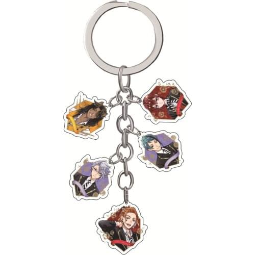 5 In 1 2021 New Anime Cosplay Accessories Twisted Wonderland Riddle Rosehearts Keychains Double-Side Acrylic Toys Keyring