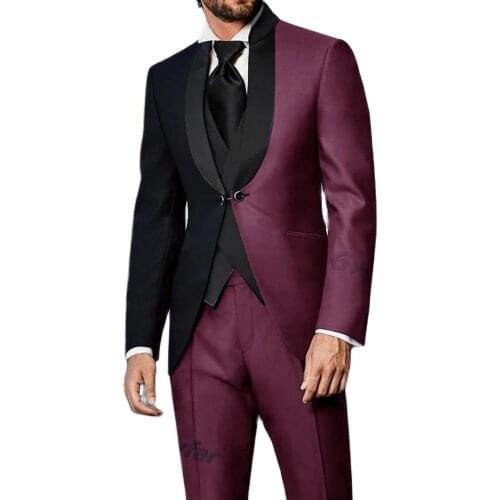 New Mixed Red Black Dinner Party Men Suits Black Stand Lapel Slim Fit Two Ways Buttoned Blazer 2021Wedding Groom Tuxedos
