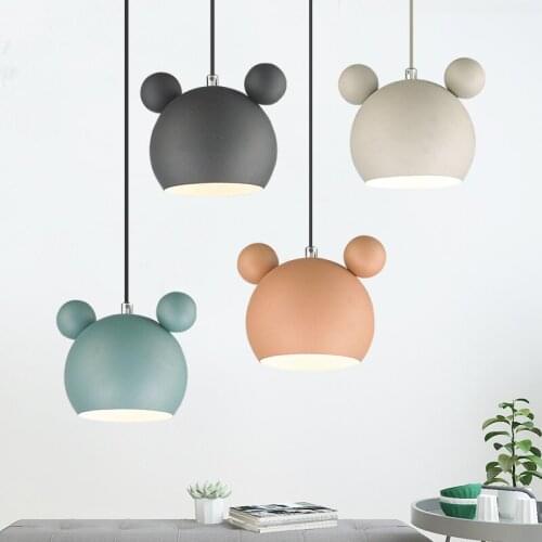 Cute Mickey Iron pendant lights lamps Cheap kids room child metal hanging light dining room loft cafe nordic suspended lamp