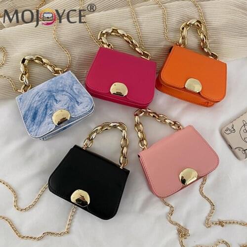 Casual Solid Color Mini Flap Messenger Handbags Fashion Women Designer PU Leather Shoulder Crossbody Bag with Thick Chain