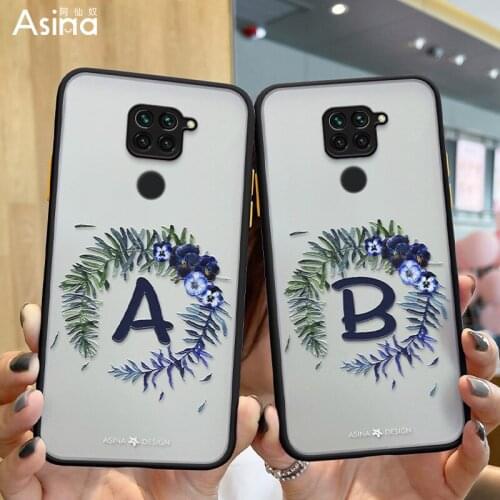 ASINA Transparent Initial Letter Case For Xiaomi Redmi Note 9 8 9T Matte Hard PC Soft Edge Flower Cases For Redmi 9 9A Capa