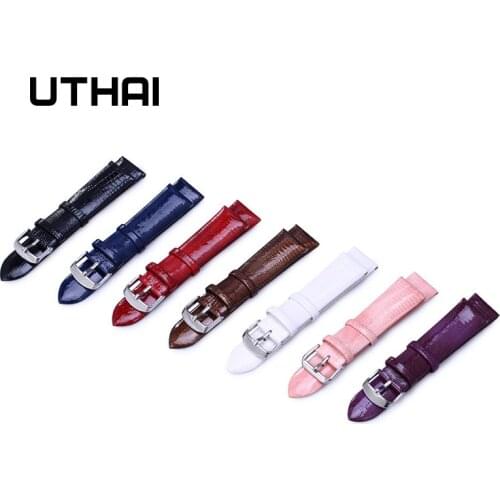 UTHAI Z10 Watch Band Woman Genuine Leather Straps 12-22mm Watch Accessories High Quality Lizard Pattern Watchbands