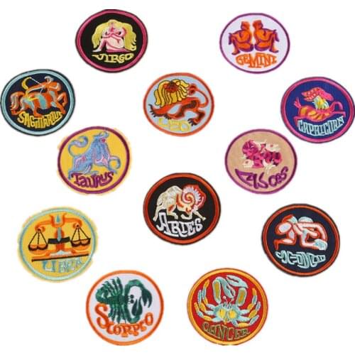 1pcs mix constellation Patches for Clothing Iron on Embroidered Sew Applique Cute Fabric Badge Garment Apparel Accessories