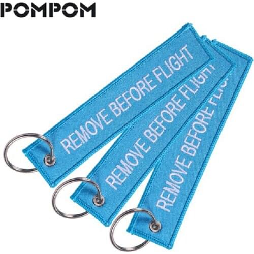 Remove Before Flight Embroidery Key Fobs Chains Aviation Gifts Berloques Important Tag Sky Blue Jewelry OEM Key Chains Chaveiro