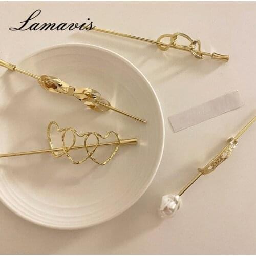 Pearl Hairpin Metal Bow Hairpin Japanese And Korean Girl Temperament Hairpin One-Word Hairpin Hairpin Hair Accessories