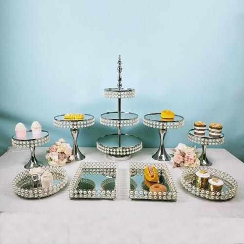 Pearl cake stand gold & silver cupcake wedding Accessory Tray Dessert Metal for Wedding Mirrors Crystal Cake Stand