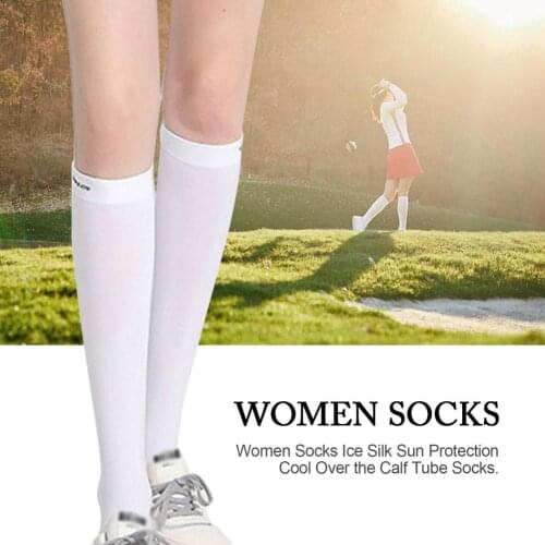 Women Socks Elastic Ice Silk Sun Protection Cool Over The Calf Tube Socks Golf Outdoor Pants UV-proof Light Thin Smooth Sock