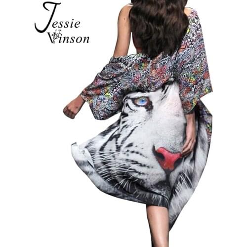 Jessie Vinson Fashion Women Tiger Print High-low Wraps Long Cardigan Chiffon Cover Up Kimono Summer Beach Wear