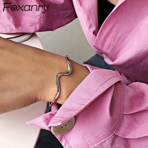 Foxanry Minimalist 925 Sterling Silver Bangles & Bracelet Trendy Jewelry for Women Creative Irregular Geometric Party Accessorie