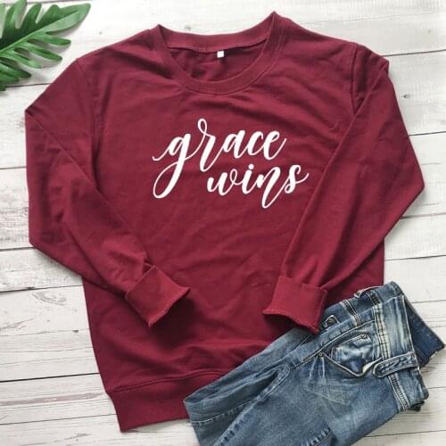 Grace Wins Pure Cotton Sweatshirt Casual Women Long Sleeve Church Christian Sweatshirts Unisex Religious Jesus Faith Pullovers