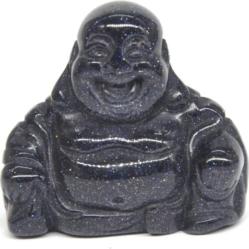 1.2" Buddha statue Natural Blue Goldstone Sand Healing Crystal Reiki Stone Figurine Chakra Home Decor