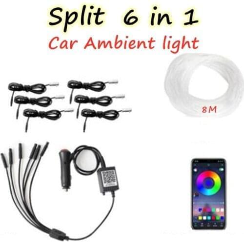 5/6 Fiber Optic Atmosphere Lamps Ambient Lamp App Control 8 Meter 8 colors Car Interior Light Remote Control RGB Auto Decorative
