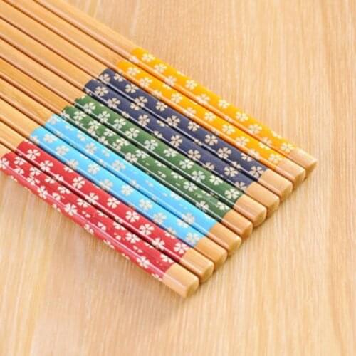 5 Pairs Reusable Chinese Classic Wooden Chopsticks Traditional Vintage Handmade Natural Flower Bamboo Chopsticks Sushi Tools