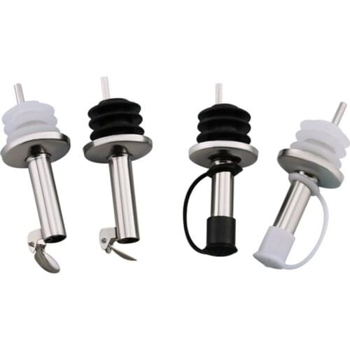 5pcs Stainless Steel Wine Pourers Dust Covers Olive Oil Liquor Bottle Pour Spout Cover Rubber Caps for Bar/ kitchen