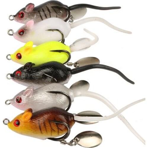 6PCS Mouse Topwater Soft Fishing Lure Double Hooks With Single Spoon Soft Baits Carp Artificial Bait 10g 10cm