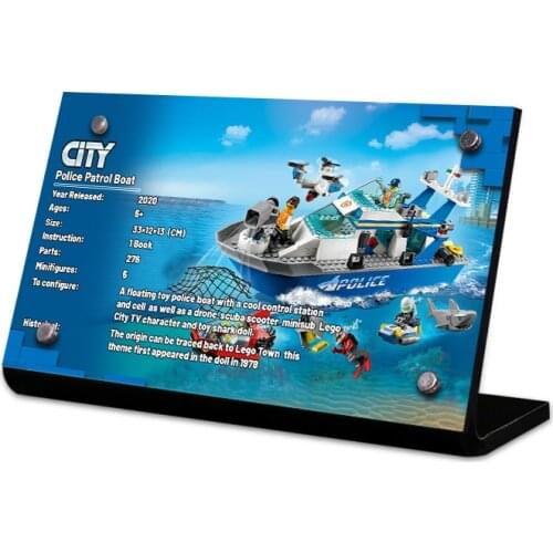 Acrylic display stand brand for Police Patrol Boat 60277 City toys building blocks