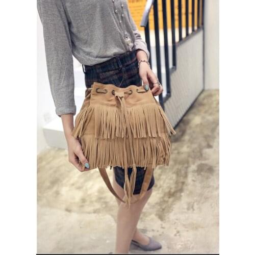 Bagail Fashion Small Vintage Women Bucket Bag Female Tassel Shoulder Bags Girls Messenger Crossbody Bag