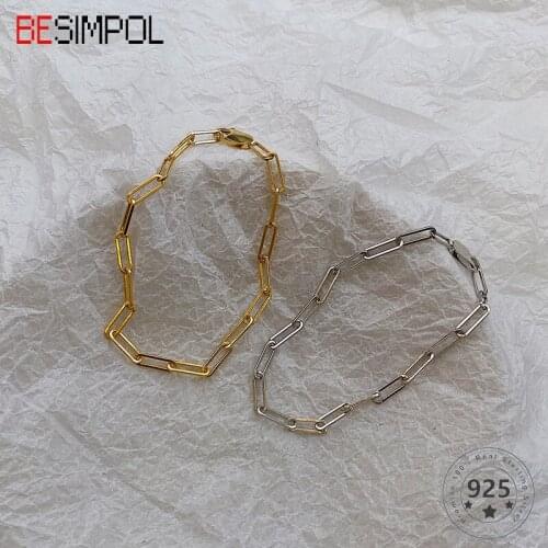 Besimpol 100% Real Sterling 925 Silver Bracelets Korean Version Fashion Simple Chain Bracelet for Women Luxury Fine Jewelry 2020