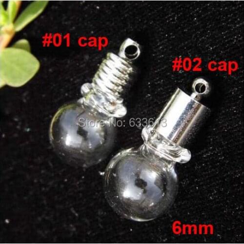 Free ship! 200pcss/lot 6mm bamboo joint ball glass vial pendant, glass pendant, glass bottle with metal cap plug charm pendants