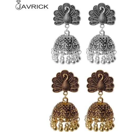 Boho Vintage Peacock Jhumka Indian Ethnic Bollywood Gypsy Tribal Dangle Earrings For Women Jewerly