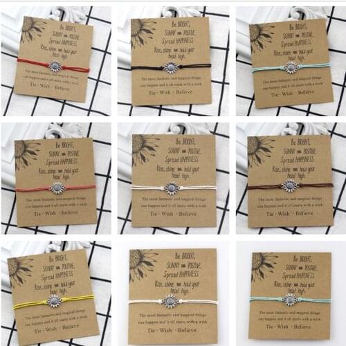 Bracelets for Women Bohemian Sunflower Sun Flower Daisy Bracelet Alloy Adjustable Woven Card Bracelet Charm Bracelets for Women